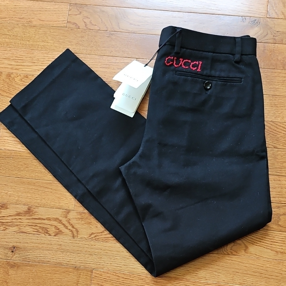 Gucci Black Dress Pants with Red Logo